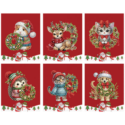6 Packs Christmas Animal DIY Diamond Painting Greeting Cards for Adults Gifts