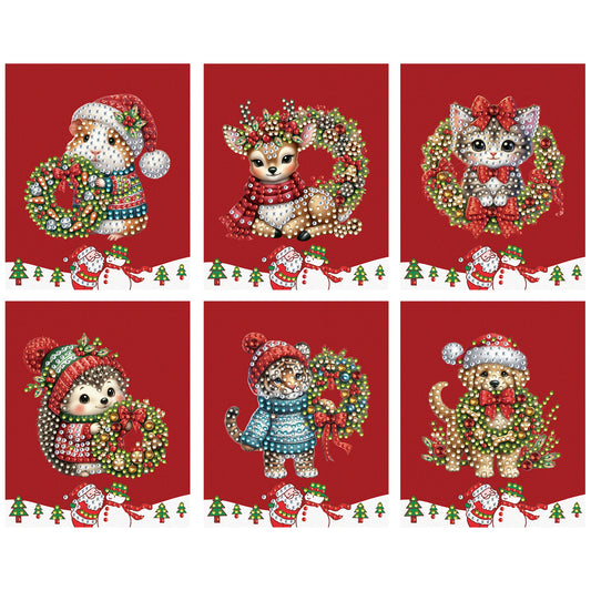 6 Packs Christmas Animal DIY Diamond Painting Greeting Cards for Adults Gifts