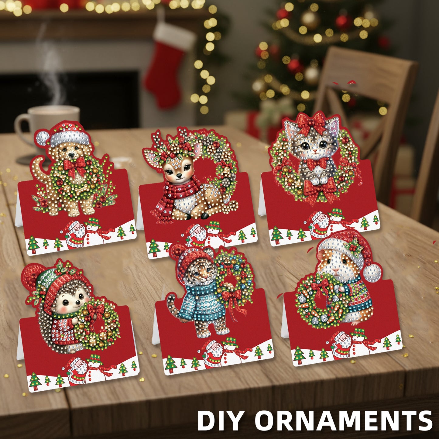 6 Packs Christmas Animal DIY Diamond Painting Greeting Cards for Adults Gifts