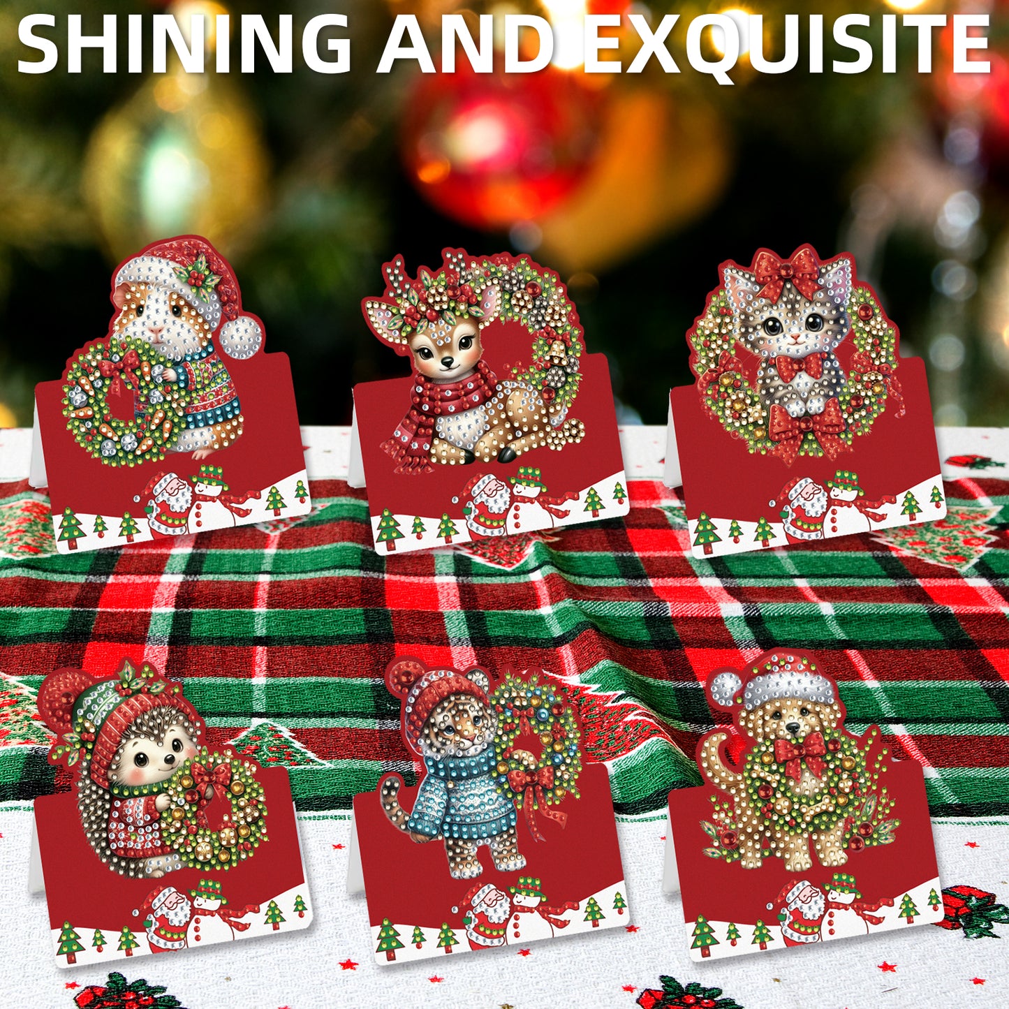 6 Packs Christmas Animal DIY Diamond Painting Greeting Cards for Adults Gifts