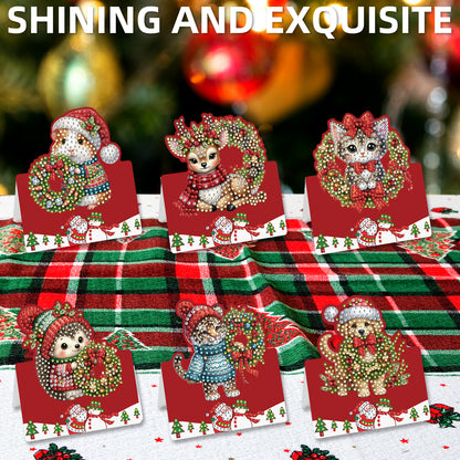 6 Packs Christmas Animal DIY Diamond Painting Greeting Cards for Adults Gifts