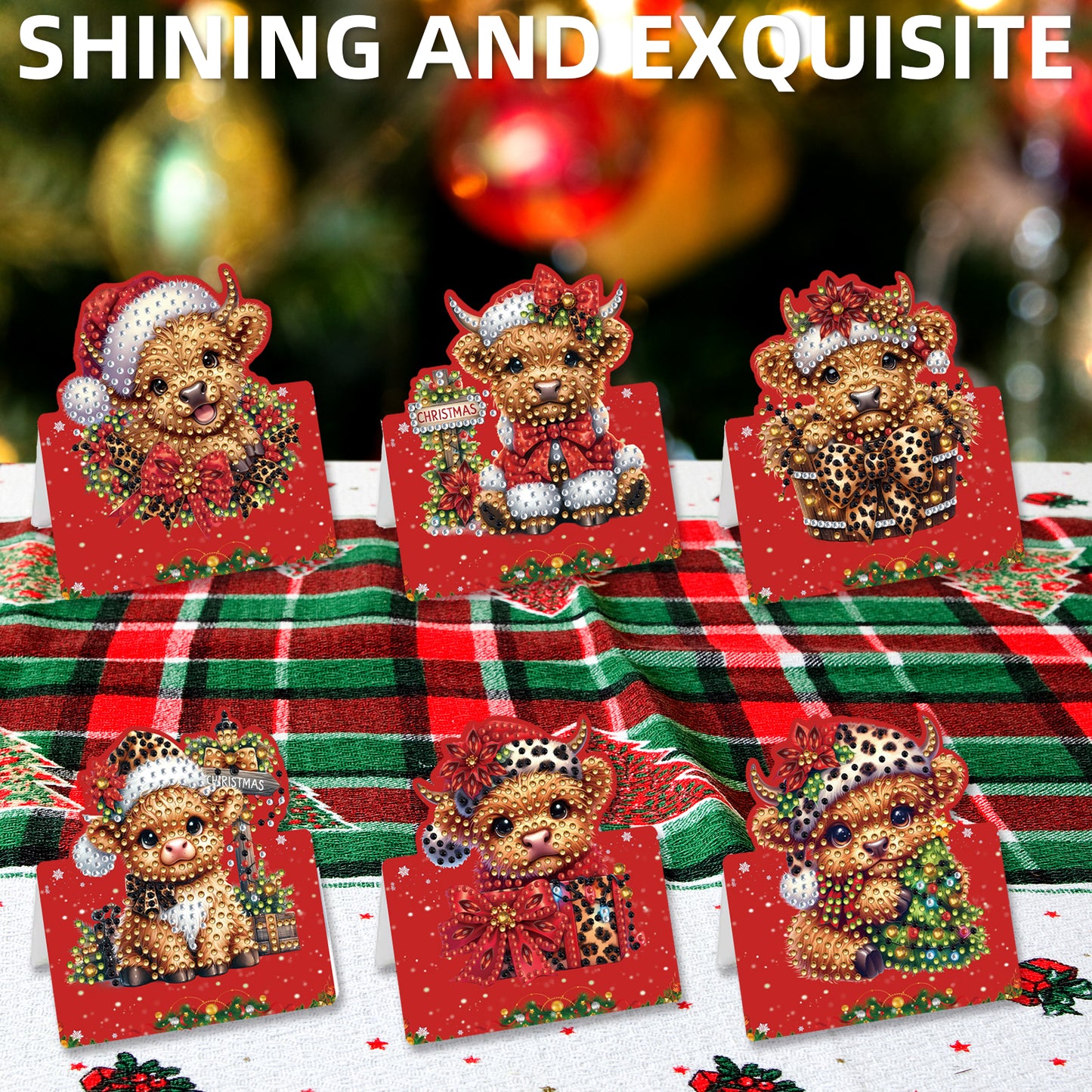 6 Packs Christmas Cow DIY Diamond Painting Greeting Cards for Adults Gifts
