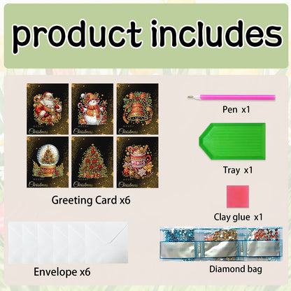 6 Packs Christmas Elements 1 DIY Diamond Painting Greeting Cards for Adults Gift