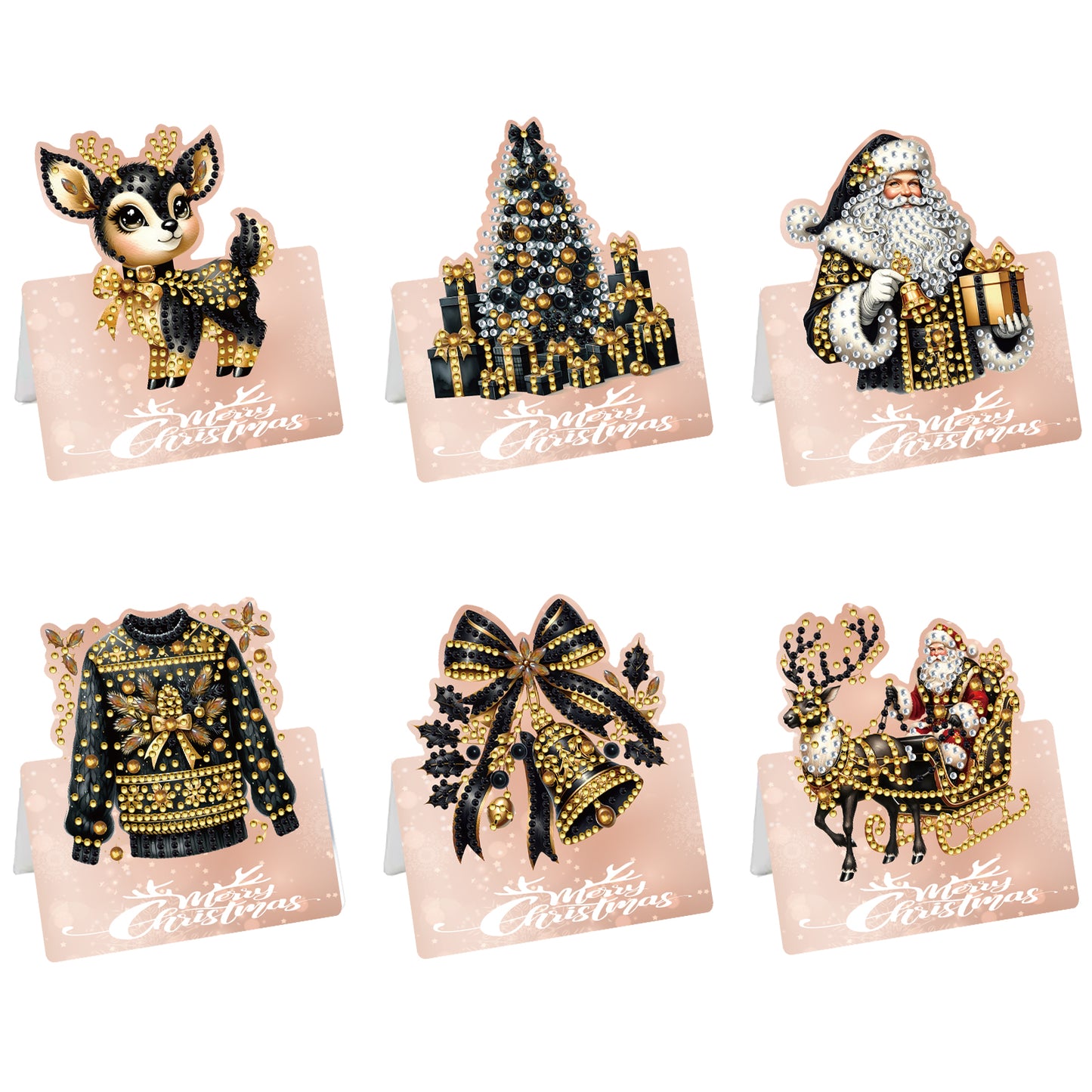 6 Packs Christmas Elements 2 DIY Diamond Painting Greeting Cards for Adults Gift