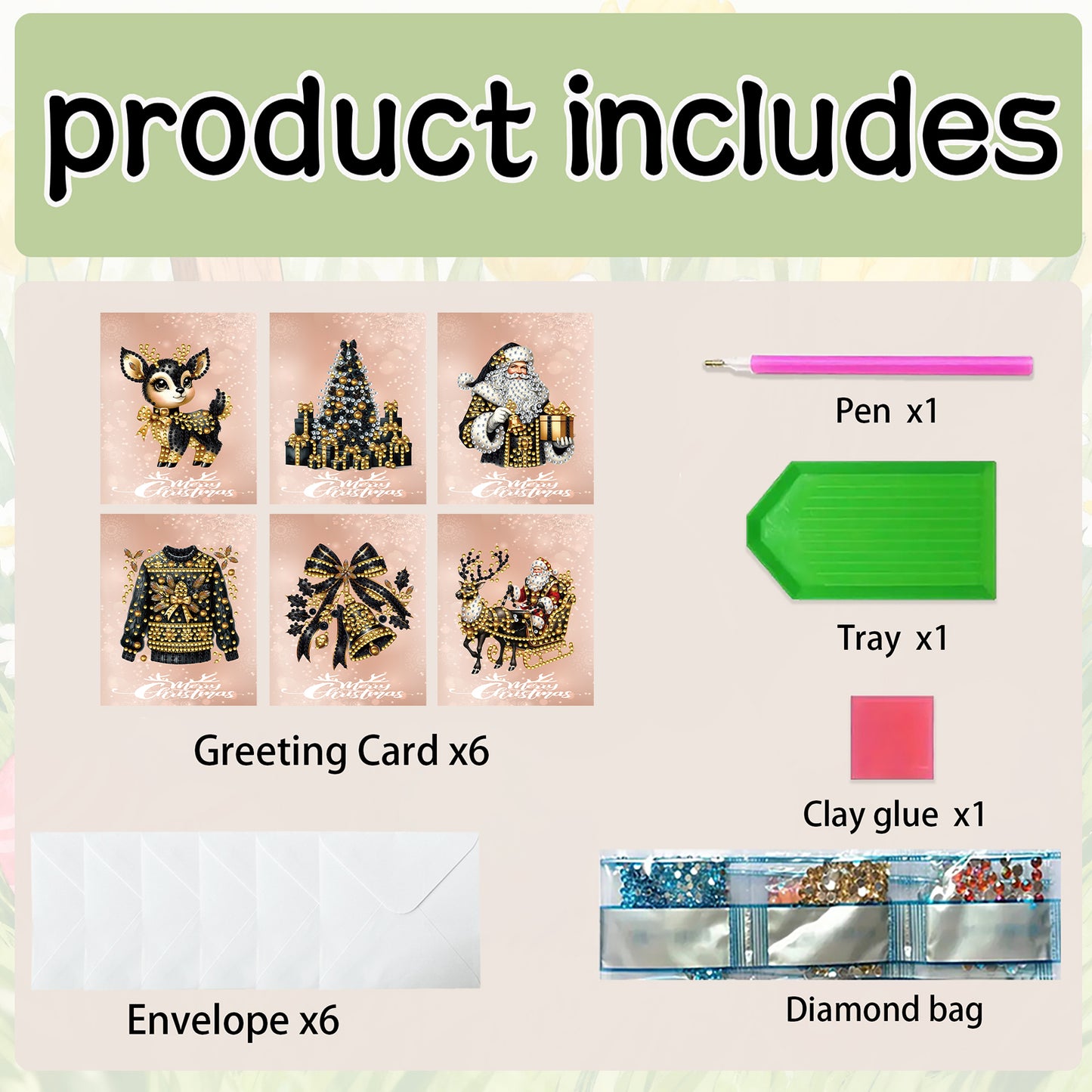6 Packs Christmas Elements 2 DIY Diamond Painting Greeting Cards for Adults Gift