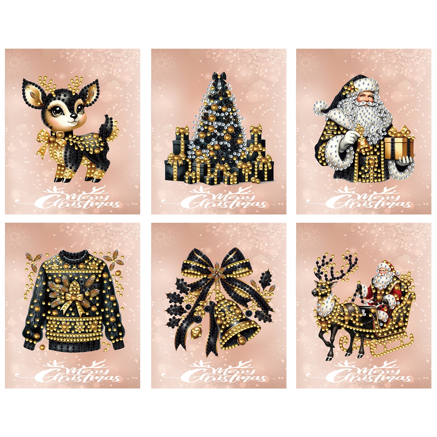 6 Packs Christmas Elements 2 DIY Diamond Painting Greeting Cards for Adults Gift