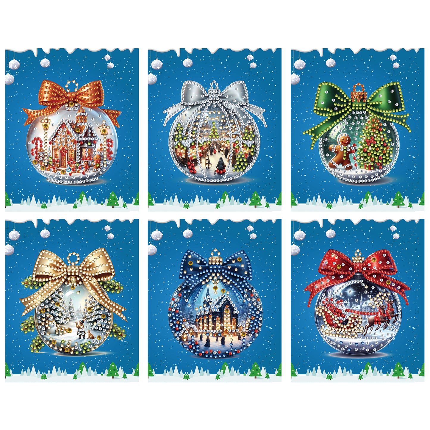 6 Packs Christmas Ball DIY Diamond Painting Greeting Cards for Adults Gifts