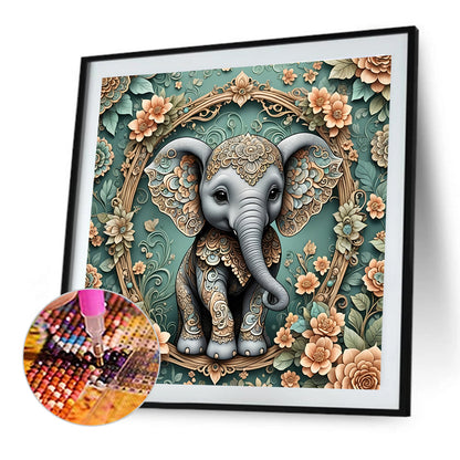 Floral Elephant - Full Round Drill Diamond Painting 40*40CM