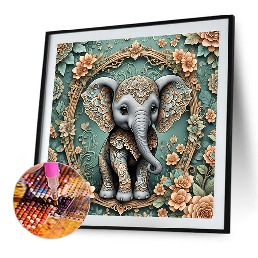 Floral Elephant - Full Round Drill Diamond Painting 40*40CM