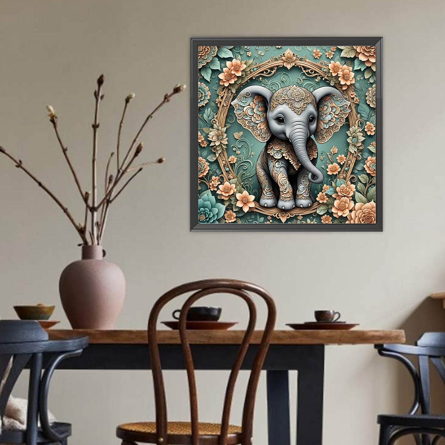 Floral Elephant - Full Round Drill Diamond Painting 40*40CM