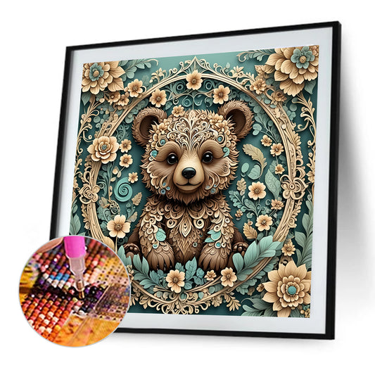 Floral Brown Bear - Full Round Drill Diamond Painting 40*40CM