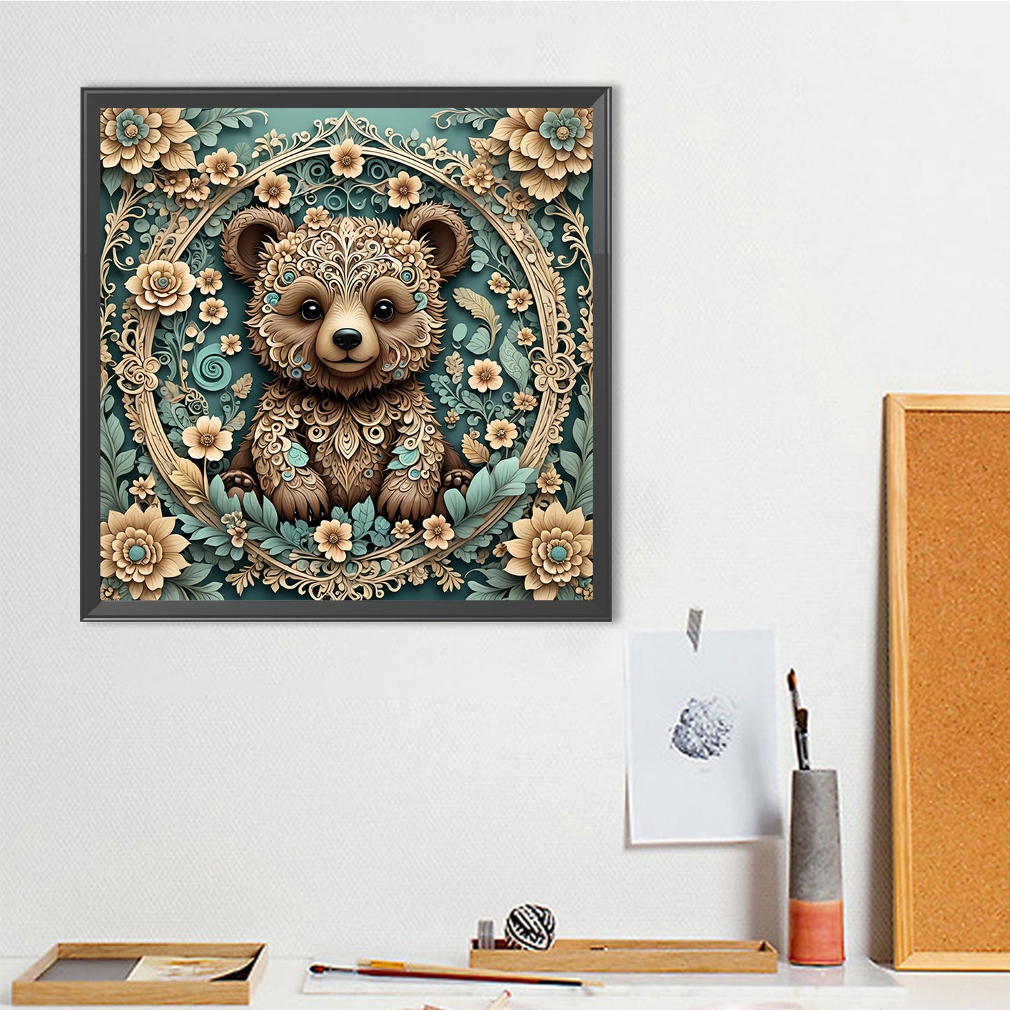 Floral Brown Bear - Full Round Drill Diamond Painting 40*40CM