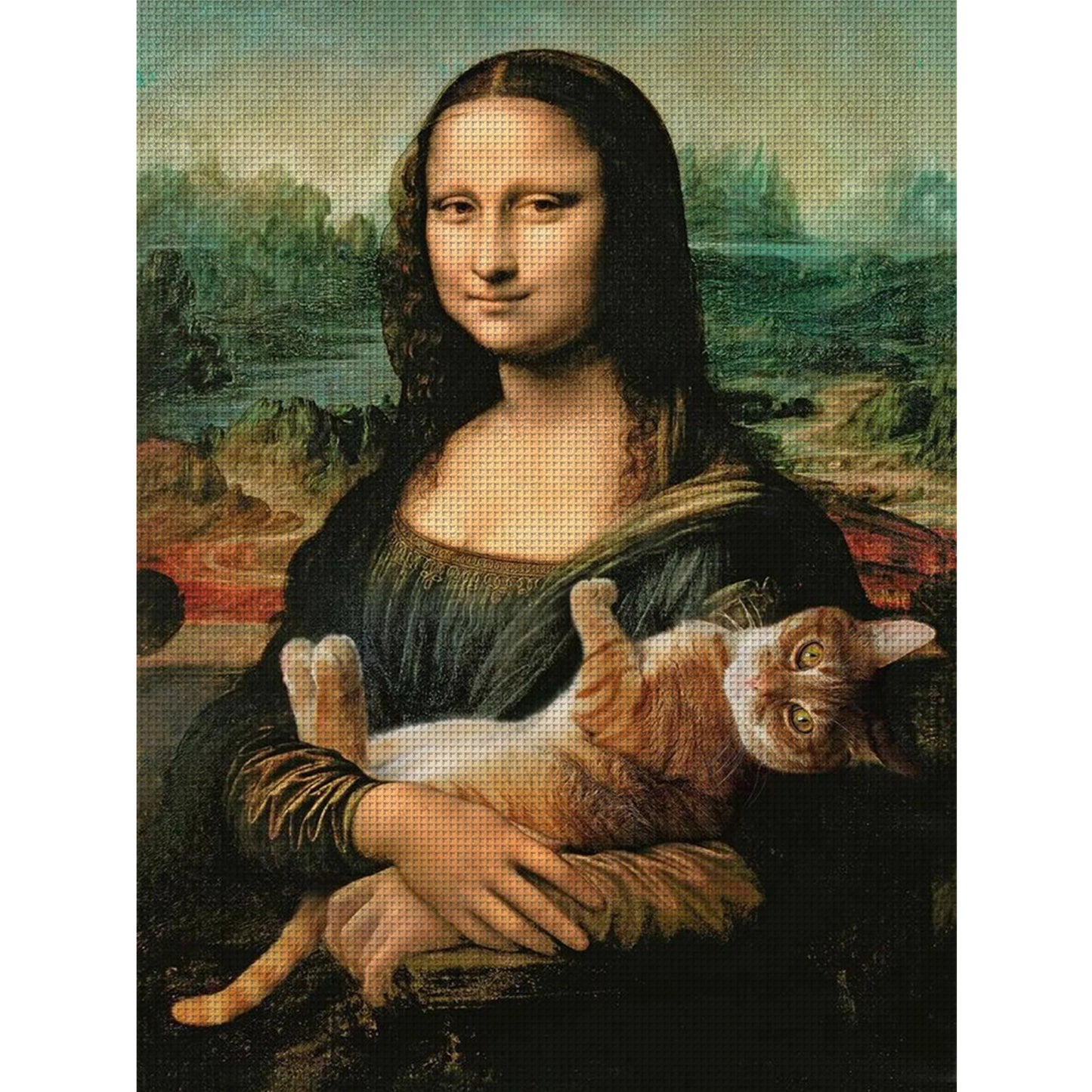 Mona Lisa And Cat - 14CT Stamped Cross Stitch 45*60CM (Mona Lisa Brand)
