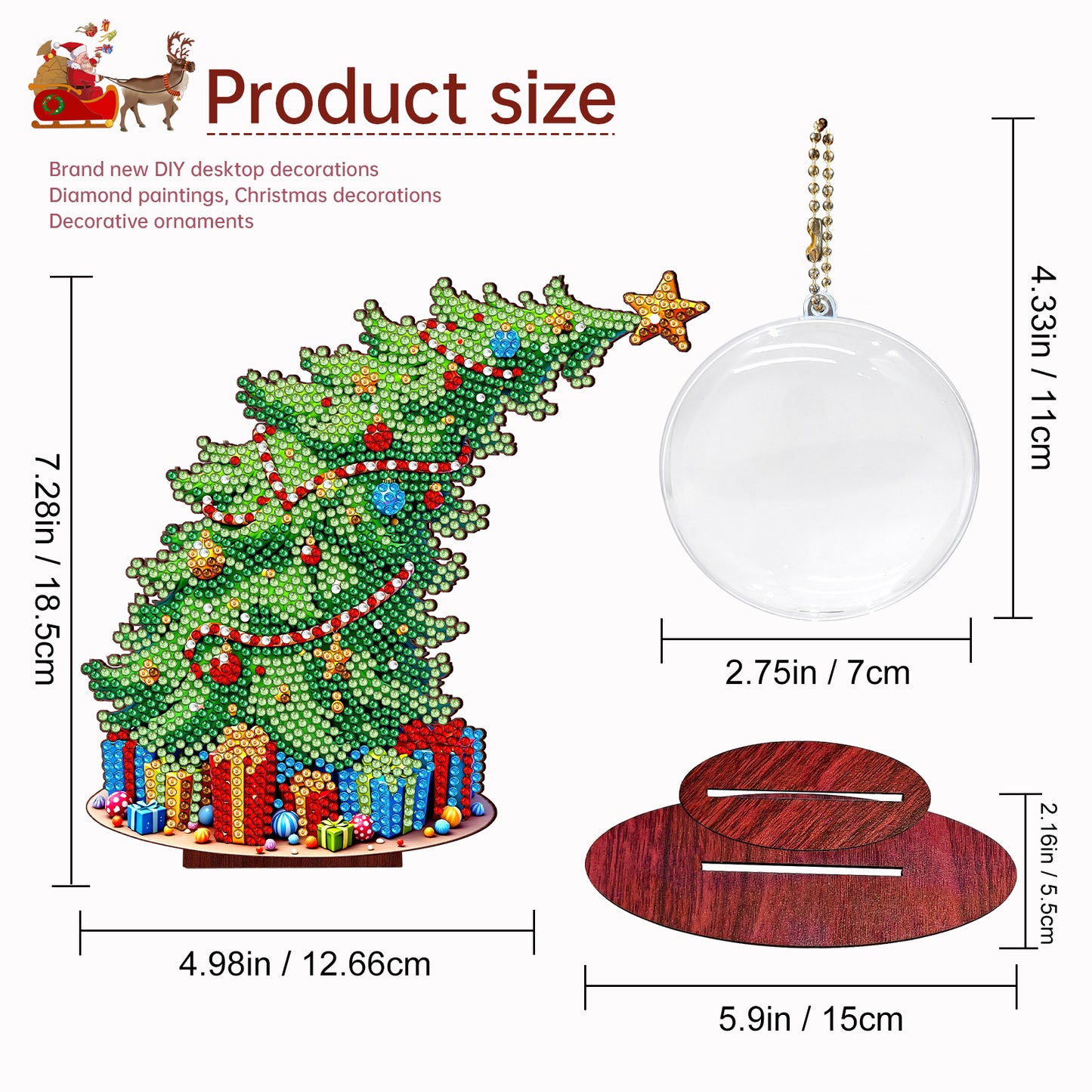 Christmas Tree DIY 2D Flat Wooden Desktop Diamond Art Kit for Adults Beginner(A)