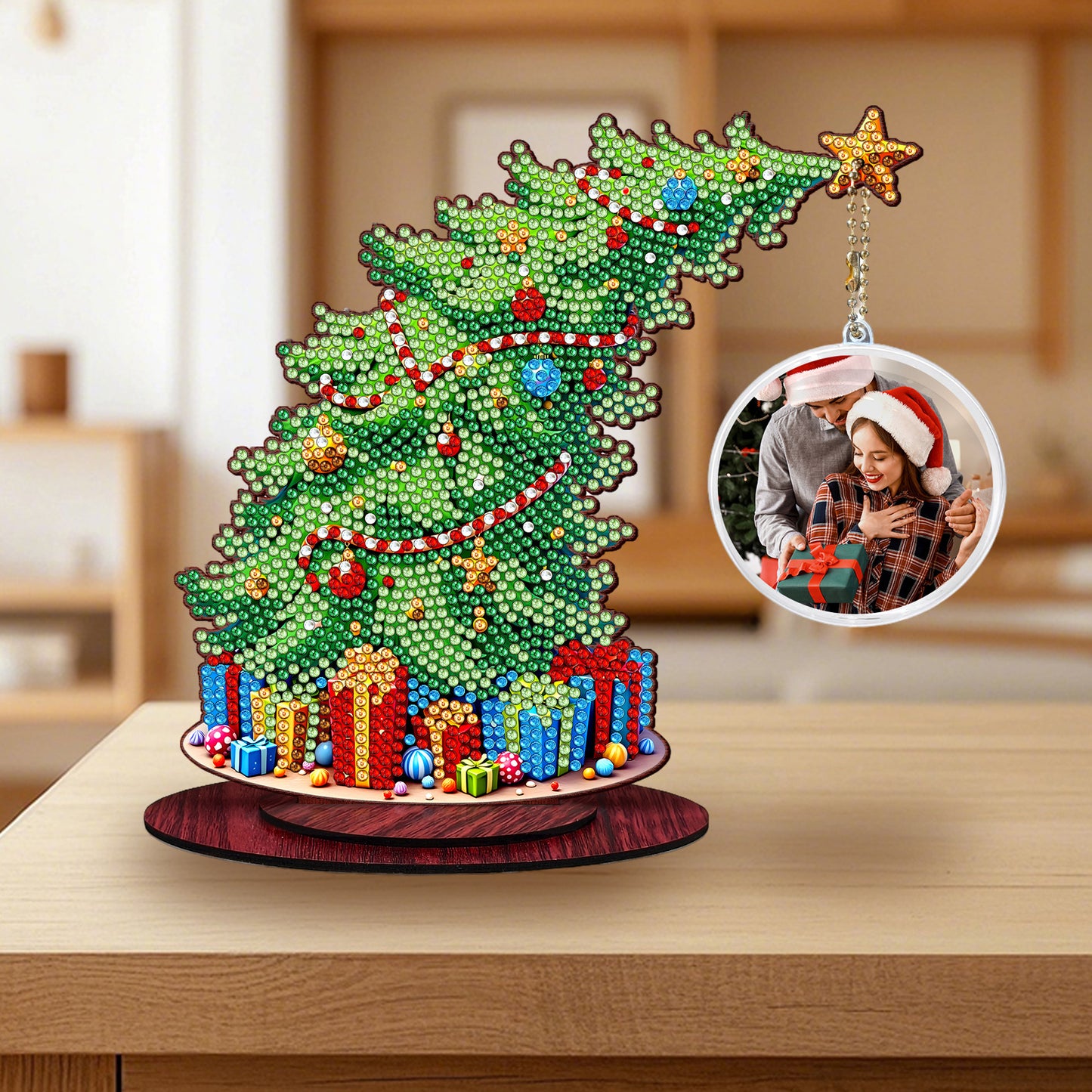 Christmas Tree DIY 2D Flat Wooden Desktop Diamond Art Kit for Adults Beginner(A)