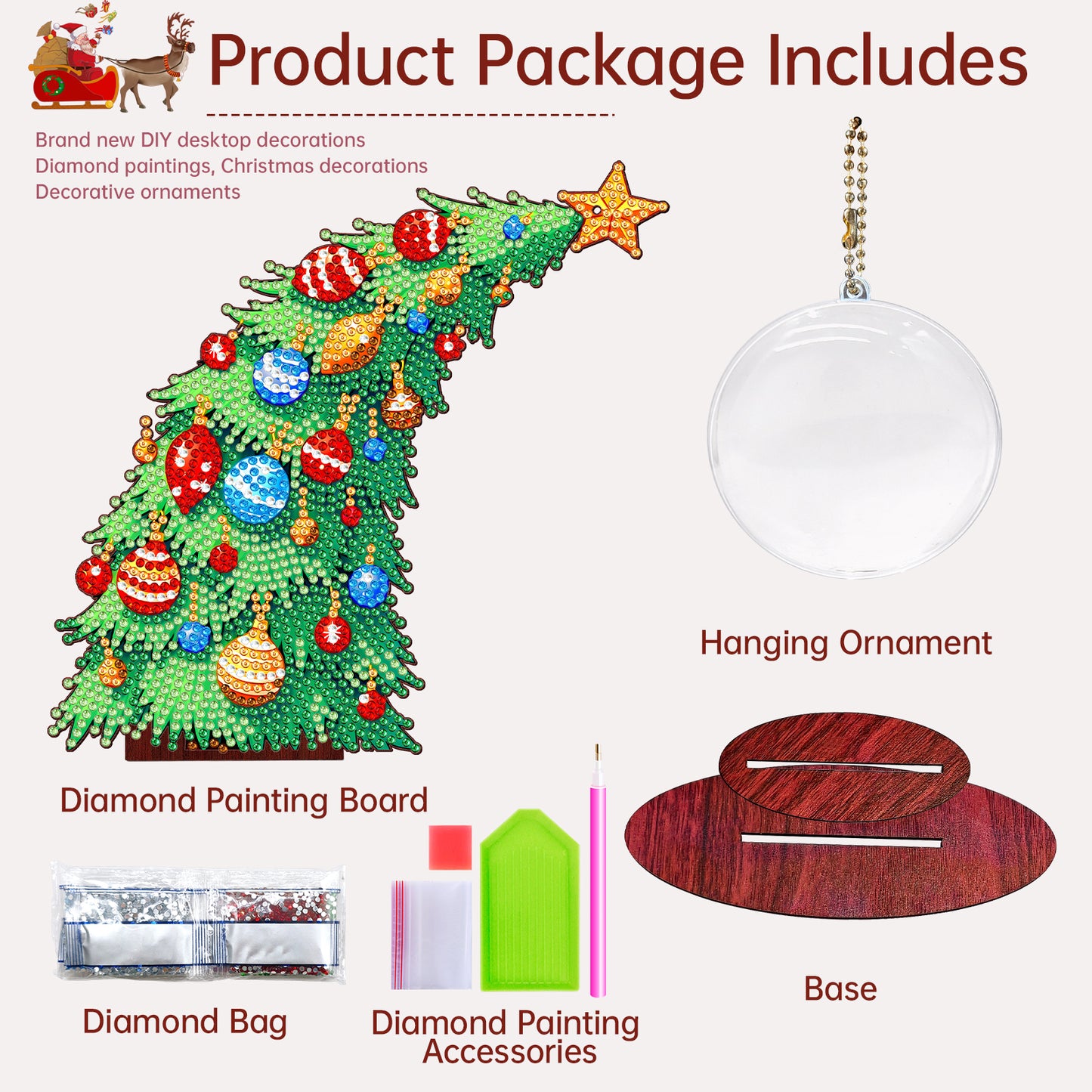 Photo Xmas Tree DIY 2D Flat Wooden Desktop Diamond Art Kit Home Table Decor (B)