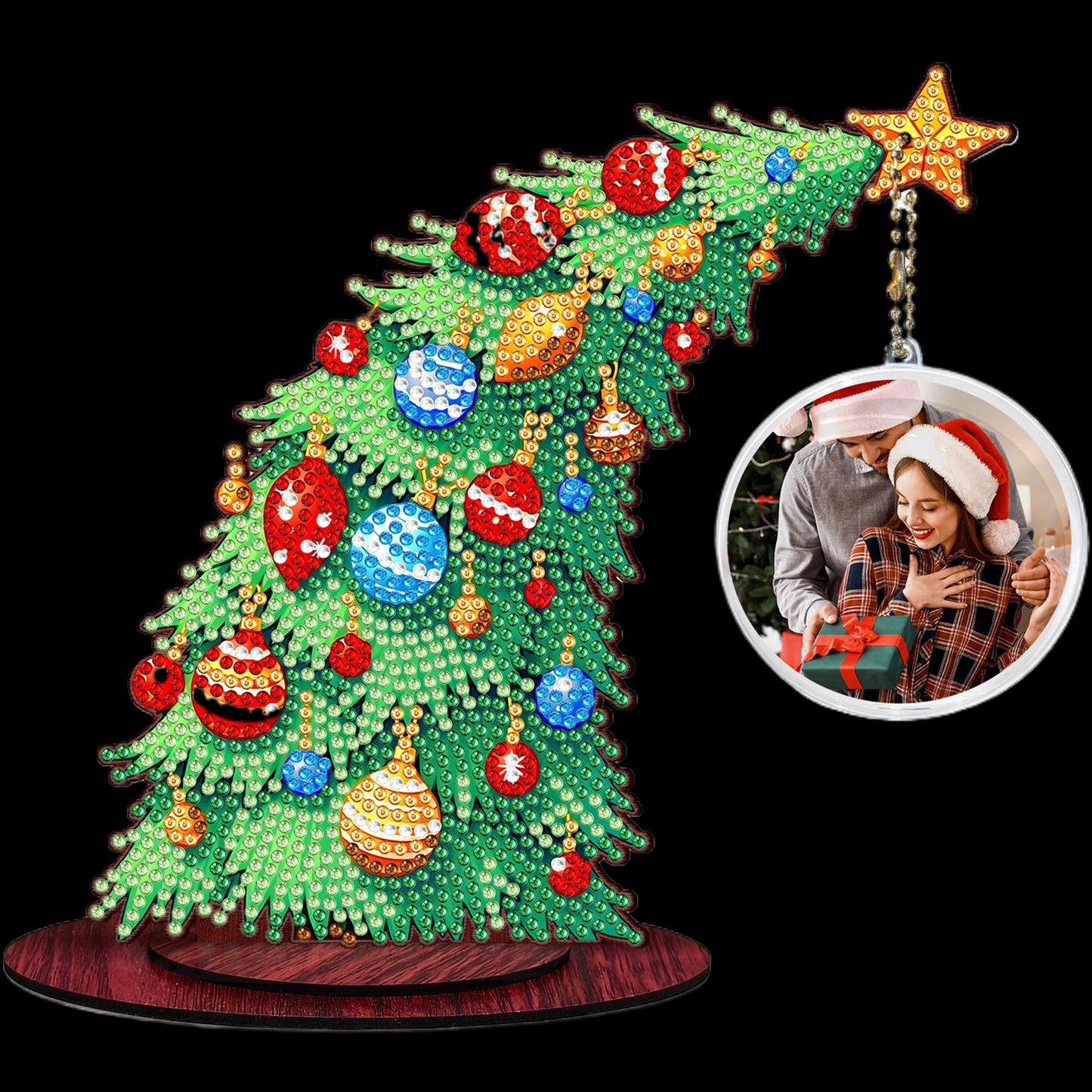 Photo Xmas Tree DIY 2D Flat Wooden Desktop Diamond Art Kit Home Table Decor (B)