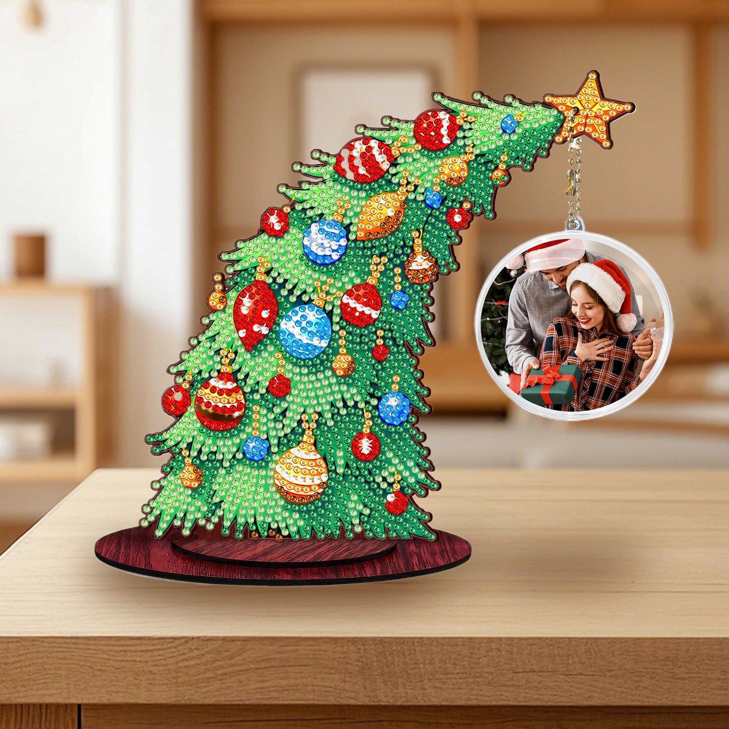 Photo Xmas Tree DIY 2D Flat Wooden Desktop Diamond Art Kit Home Table Decor (B)