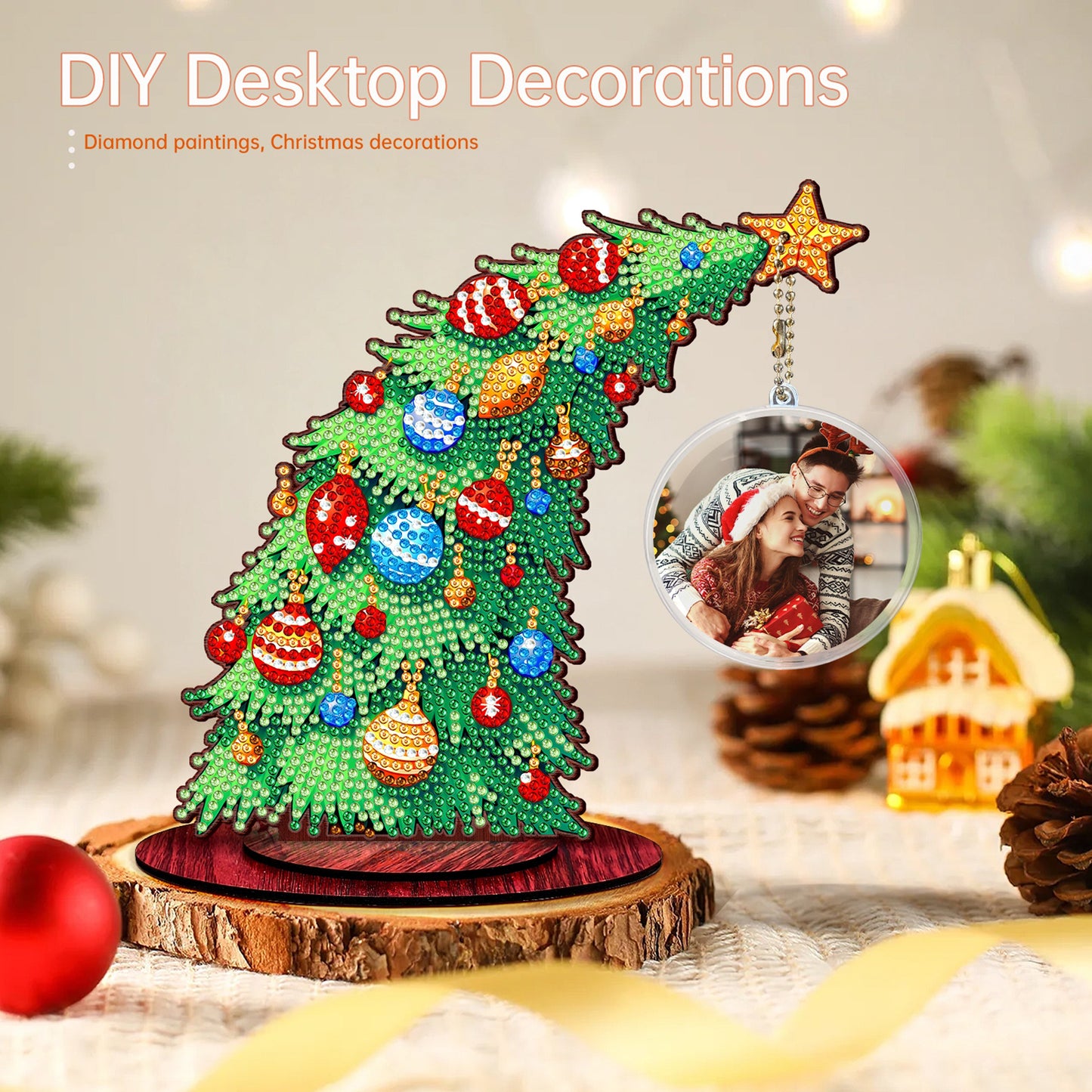 Photo Xmas Tree DIY 2D Flat Wooden Desktop Diamond Art Kit Home Table Decor (B)