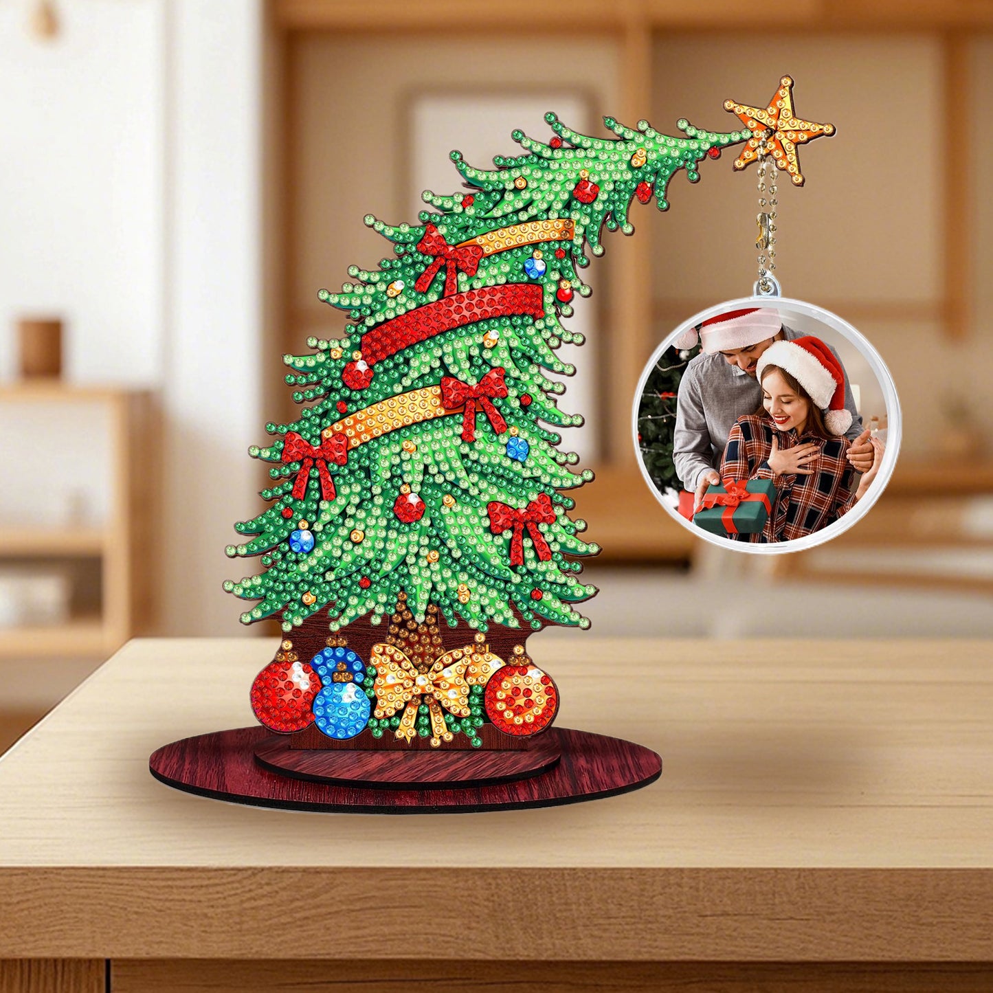 Christmas Tree DIY 2D Flat Wooden Desktop Diamond Art Kit for Adults Beginner(C)