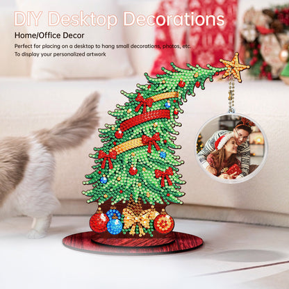 Christmas Tree DIY 2D Flat Wooden Desktop Diamond Art Kit for Adults Beginner(C)