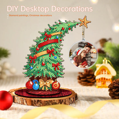 Christmas Tree DIY 2D Flat Wooden Desktop Diamond Art Kit for Adults Beginner(C)