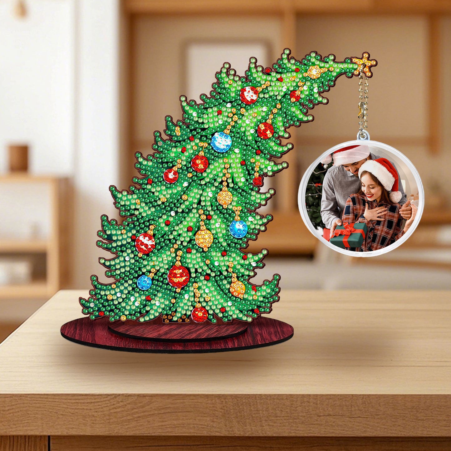 Christmas Tree DIY 2D Flat Wooden Desktop Diamond Art Kit for Adults Beginner(D)