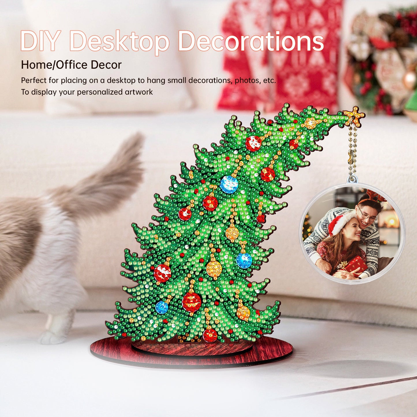Christmas Tree DIY 2D Flat Wooden Desktop Diamond Art Kit for Adults Beginner(D)