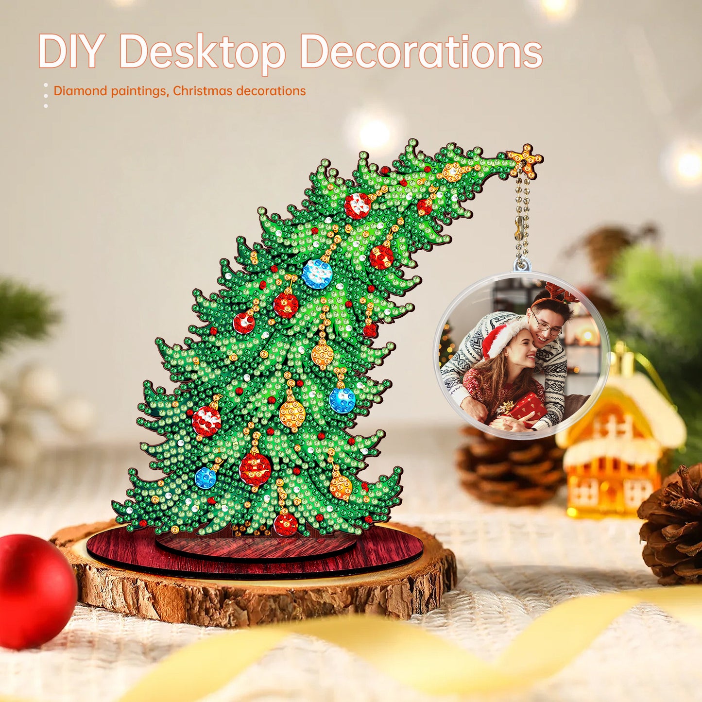 Christmas Tree DIY 2D Flat Wooden Desktop Diamond Art Kit for Adults Beginner(D)