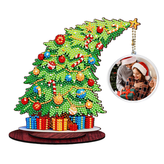 Photo Xmas Tree DIY 2D Flat Wooden Desktop Diamond Art Kit Home Table Decor (E)