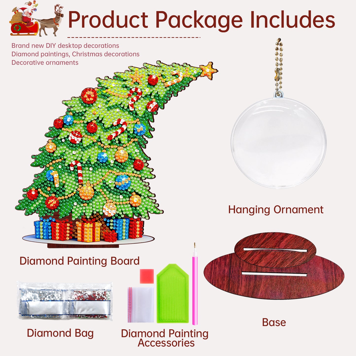 Photo Xmas Tree DIY 2D Flat Wooden Desktop Diamond Art Kit Home Table Decor (E)