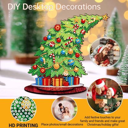 Photo Xmas Tree DIY 2D Flat Wooden Desktop Diamond Art Kit Home Table Decor (E)