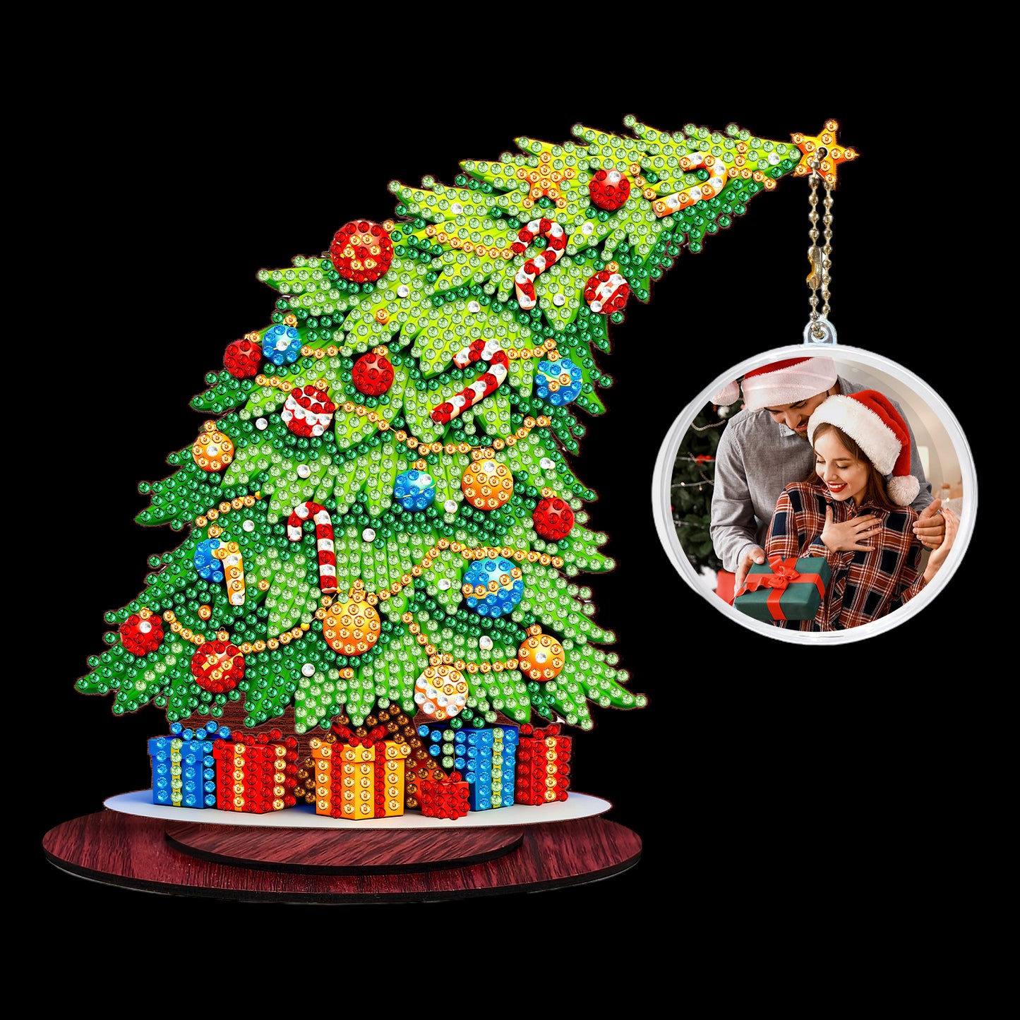 Photo Xmas Tree DIY 2D Flat Wooden Desktop Diamond Art Kit Home Table Decor (E)