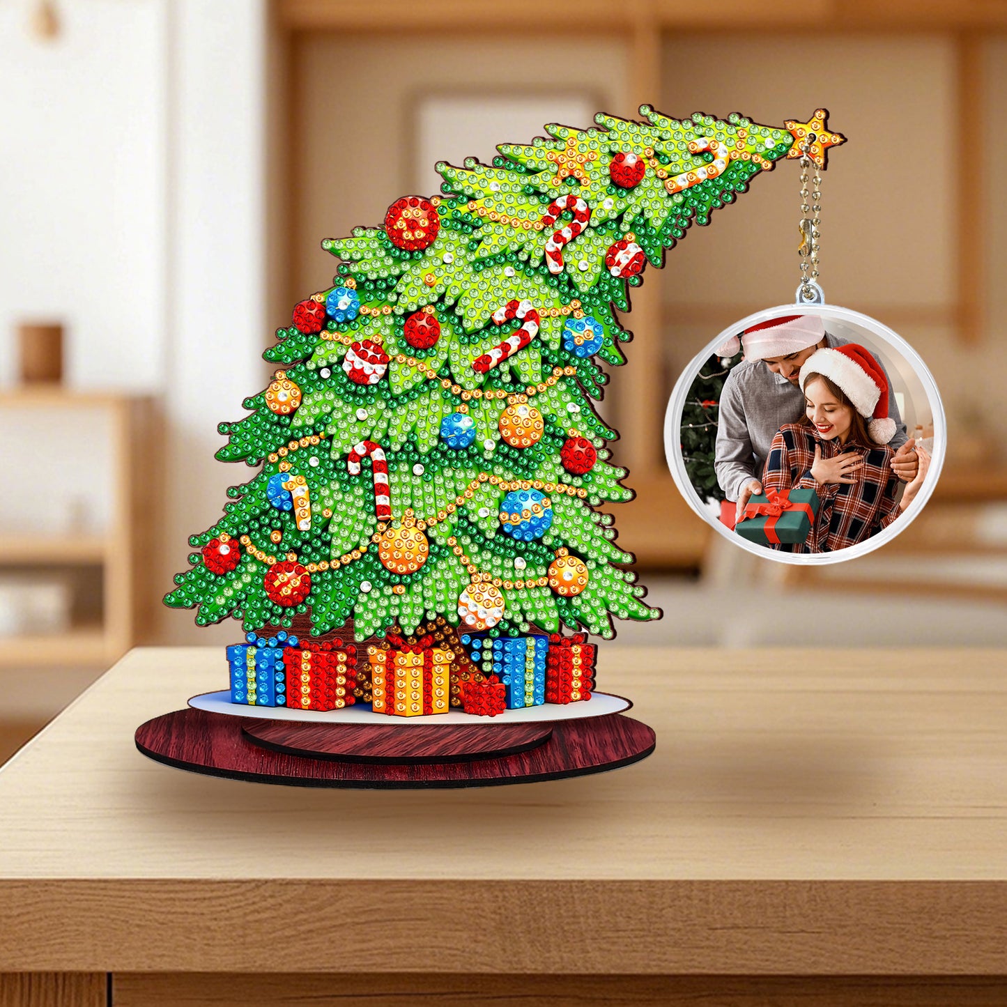Photo Xmas Tree DIY 2D Flat Wooden Desktop Diamond Art Kit Home Table Decor (E)