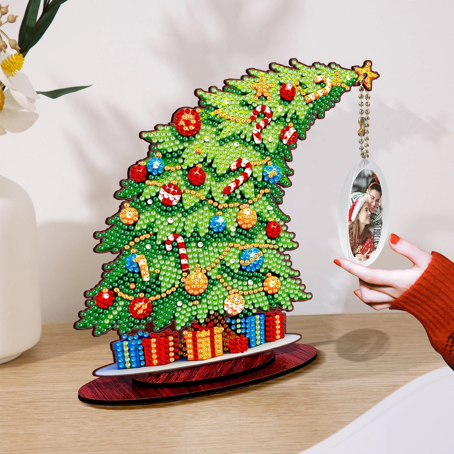 Photo Xmas Tree DIY 2D Flat Wooden Desktop Diamond Art Kit Home Table Decor (E)