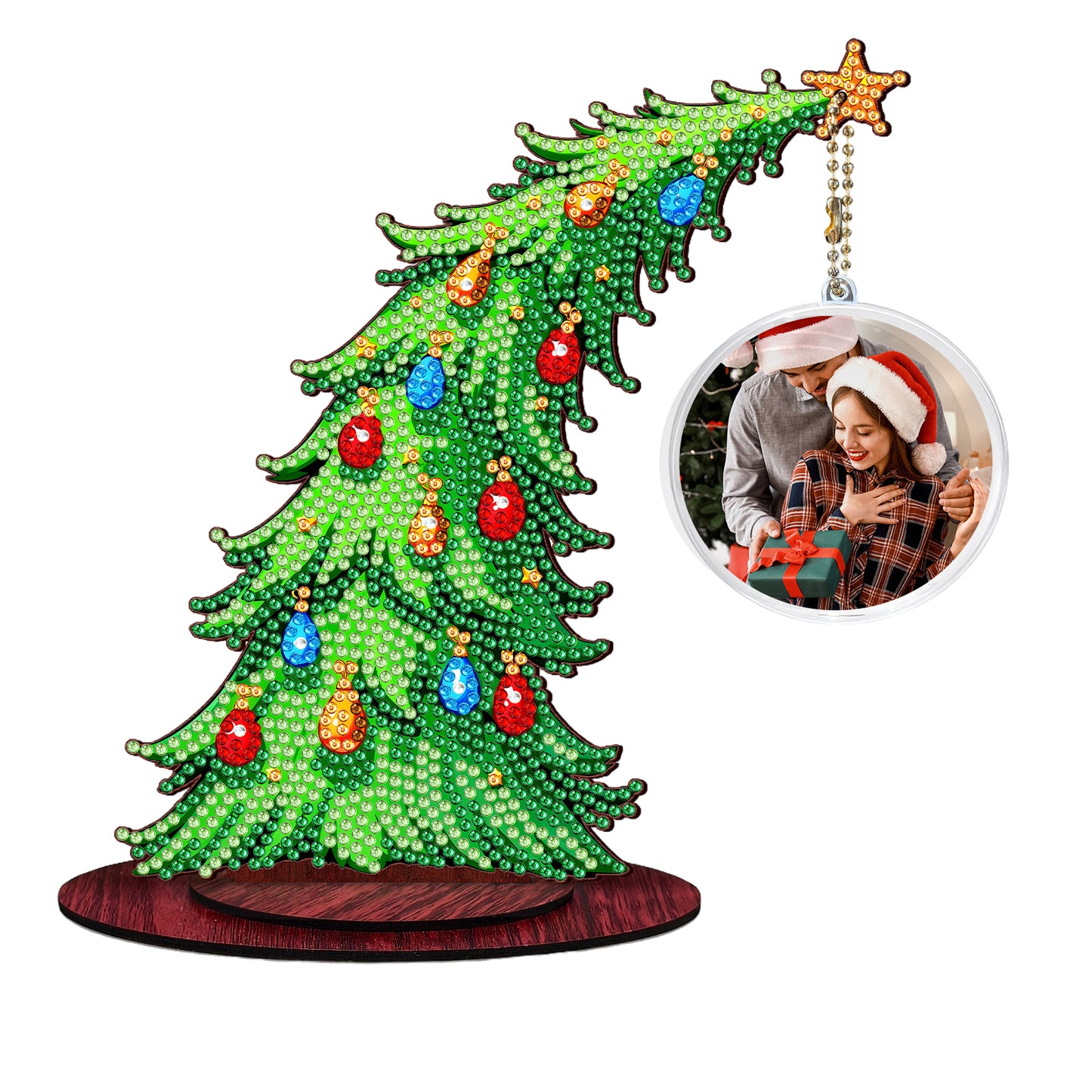 Christmas Tree DIY 2D Flat Wooden Desktop Diamond Art Kit for Adults Beginner(F)