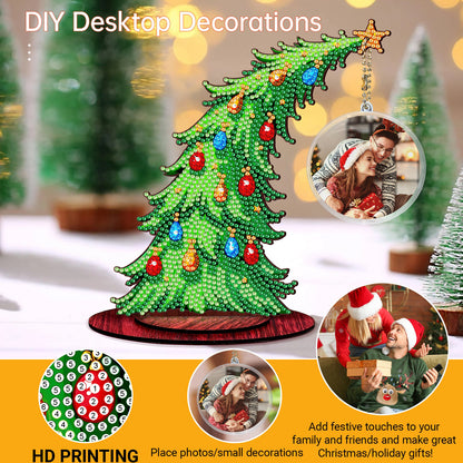 Christmas Tree DIY 2D Flat Wooden Desktop Diamond Art Kit for Adults Beginner(F)