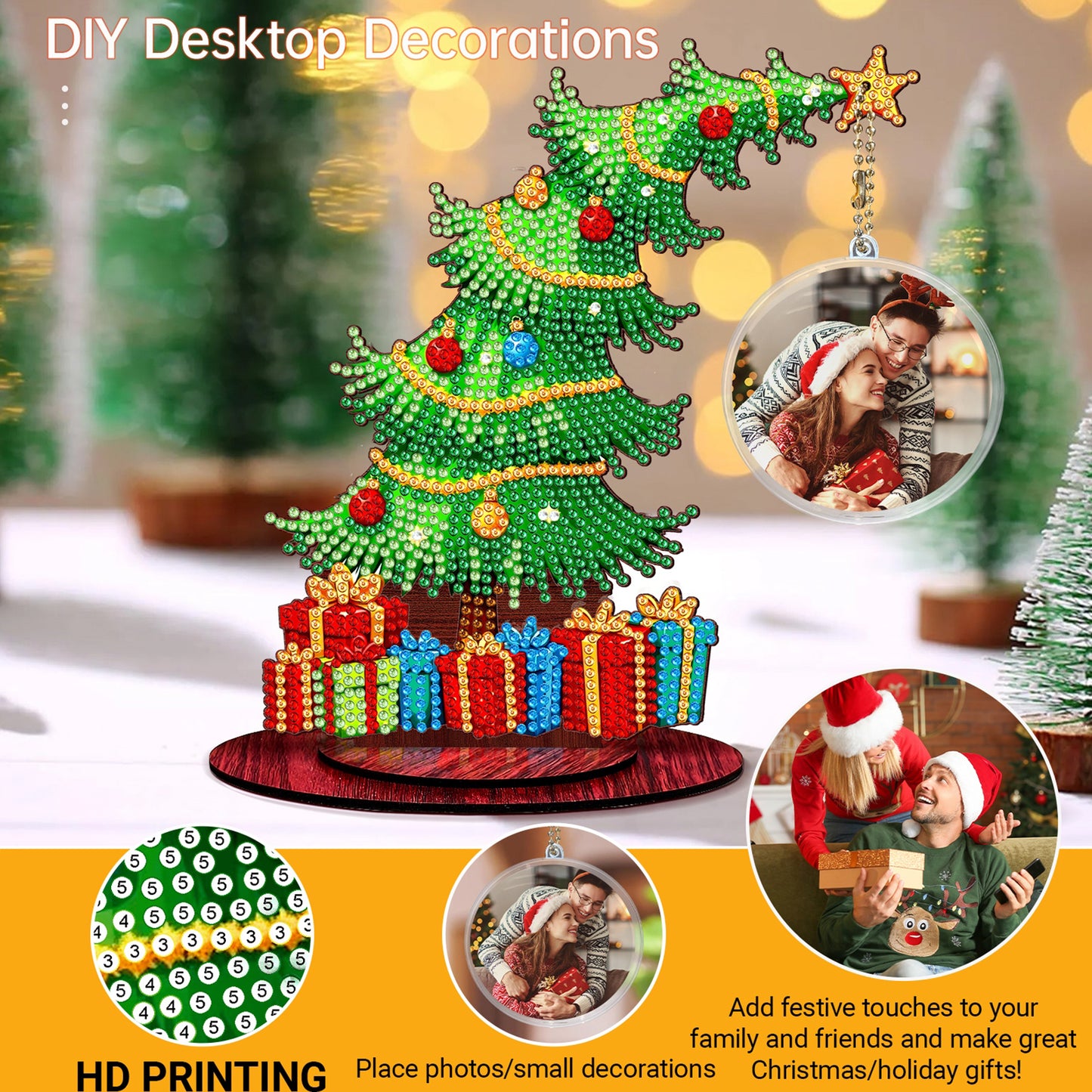 Christmas Tree DIY 2D Flat Wooden Desktop Diamond Art Kit for Adults Beginner(G)