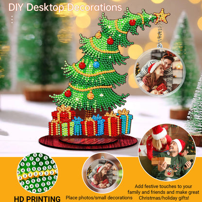 Christmas Tree DIY 2D Flat Wooden Desktop Diamond Art Kit for Adults Beginner(G)