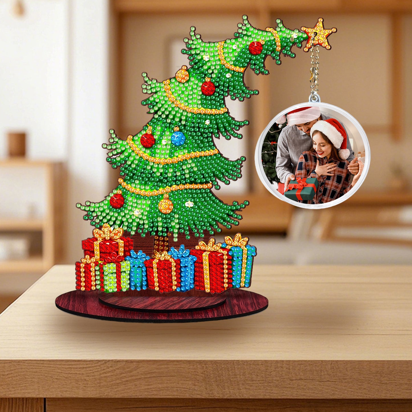 Christmas Tree DIY 2D Flat Wooden Desktop Diamond Art Kit for Adults Beginner(G)