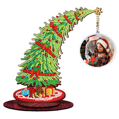 Christmas Tree DIY 2D Flat Wooden Desktop Diamond Art Kit for Adults Beginner(H)