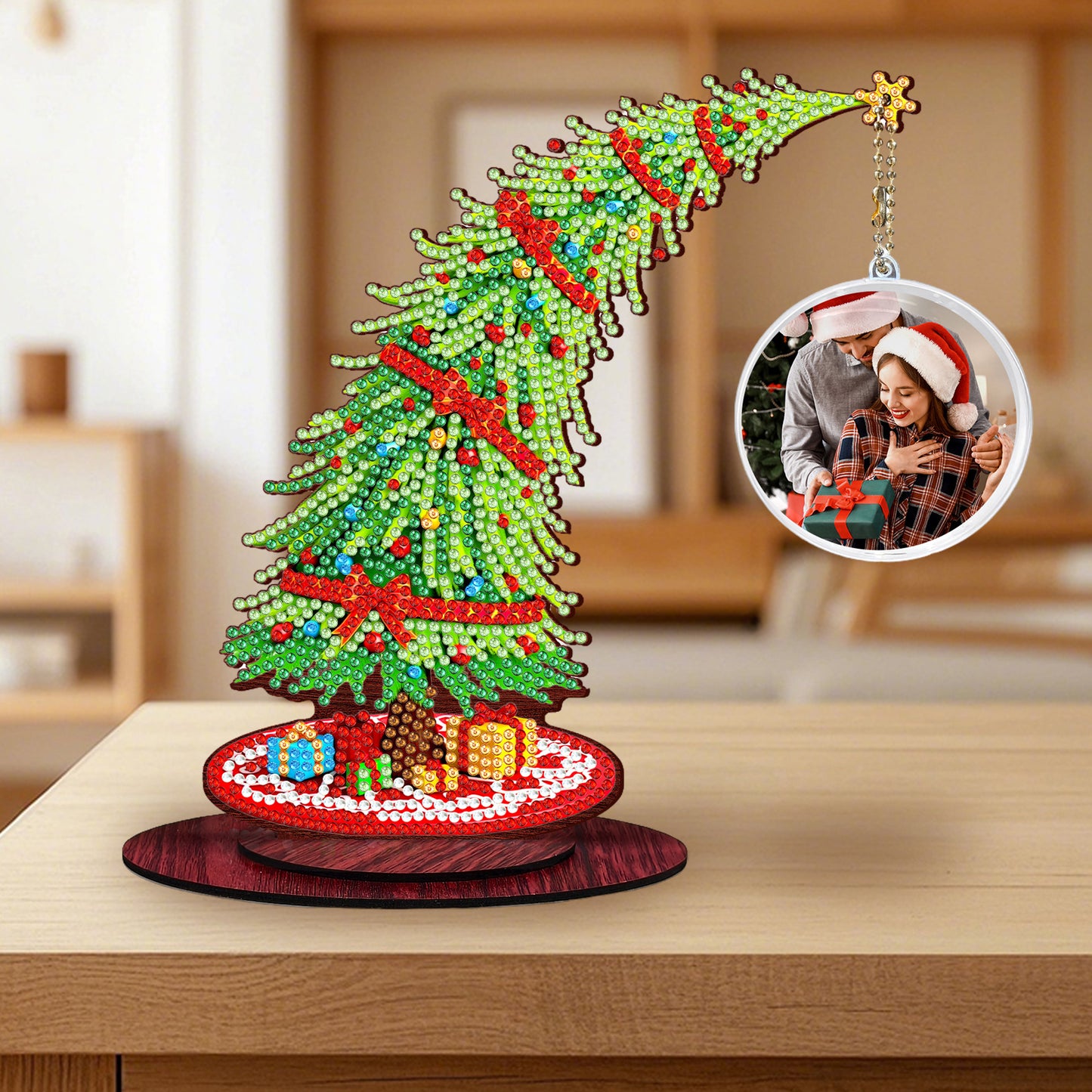 Christmas Tree DIY 2D Flat Wooden Desktop Diamond Art Kit for Adults Beginner(H)