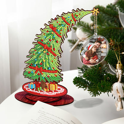 Christmas Tree DIY 2D Flat Wooden Desktop Diamond Art Kit for Adults Beginner(H)