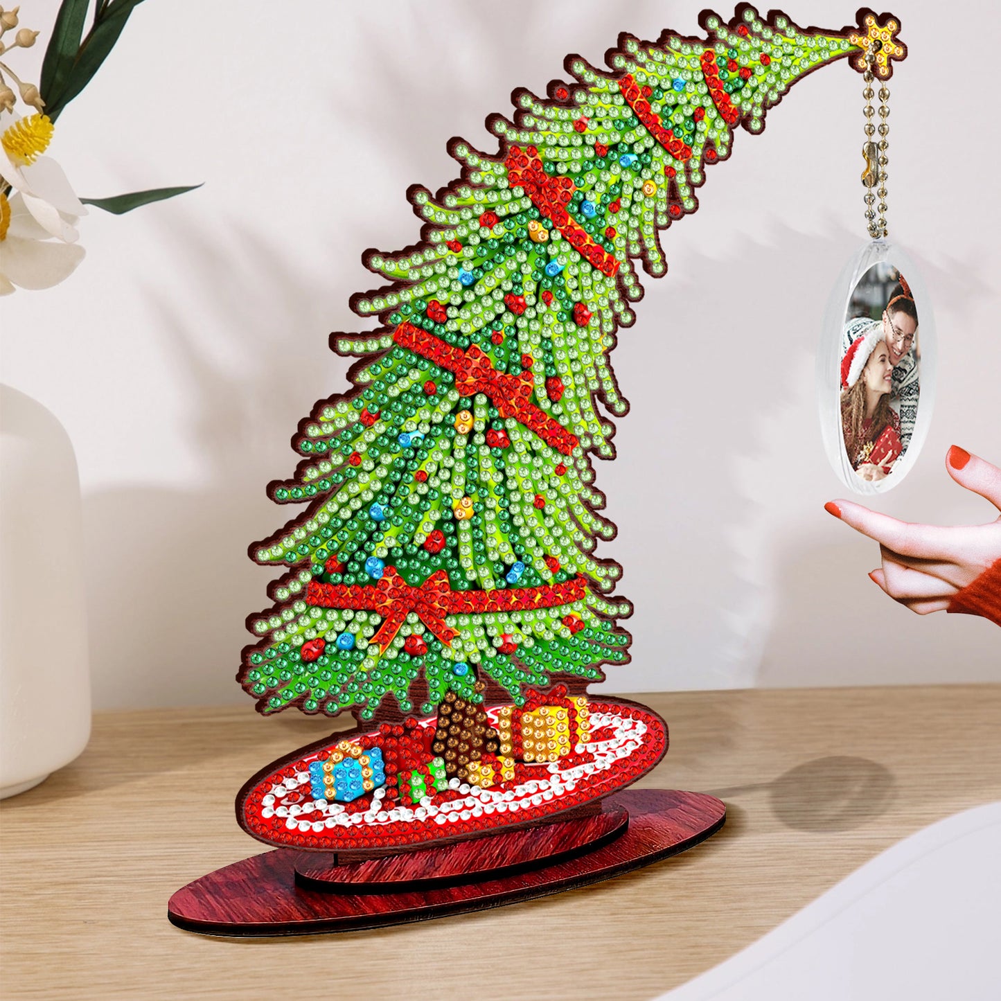 Christmas Tree DIY 2D Flat Wooden Desktop Diamond Art Kit for Adults Beginner(H)