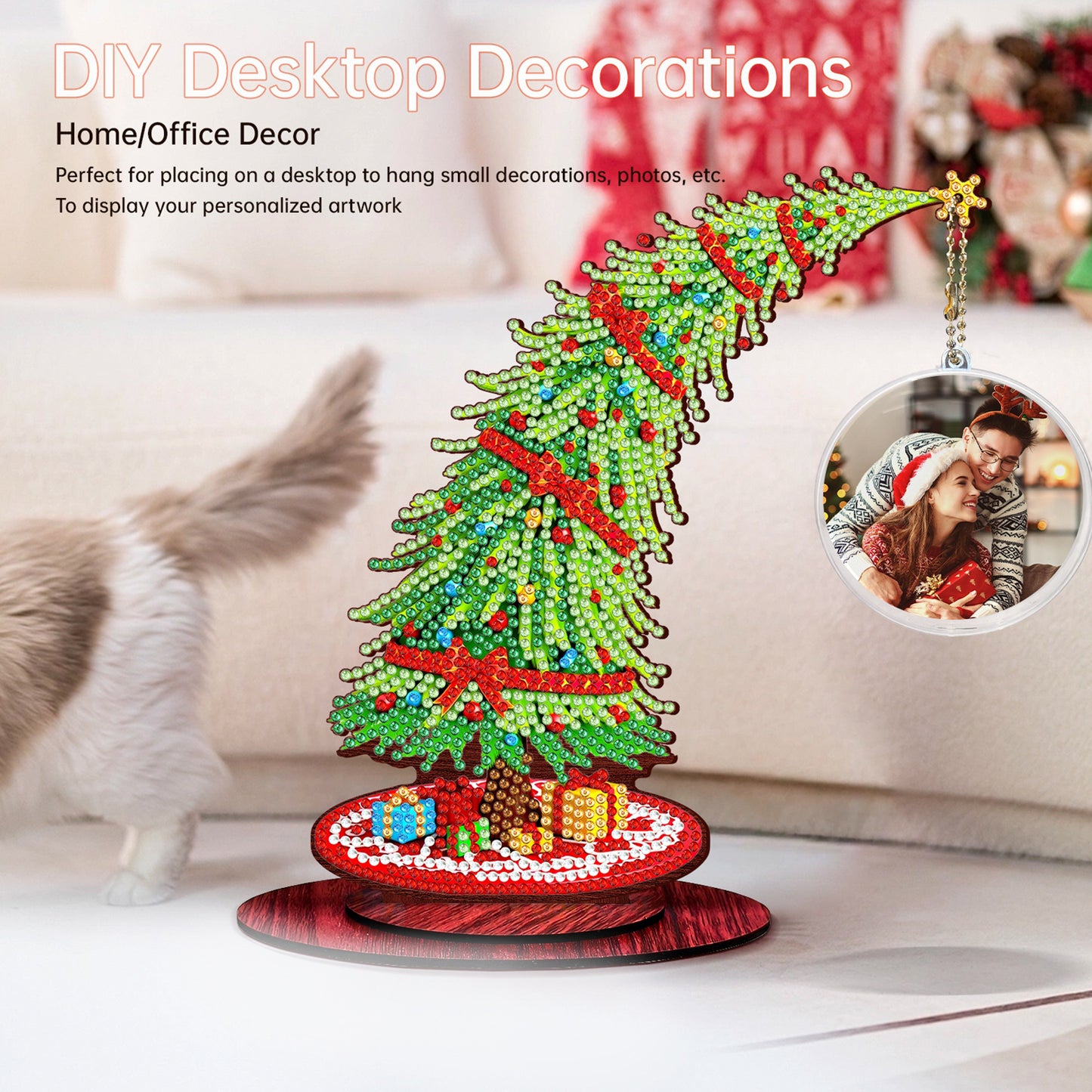 Christmas Tree DIY 2D Flat Wooden Desktop Diamond Art Kit for Adults Beginner(H)