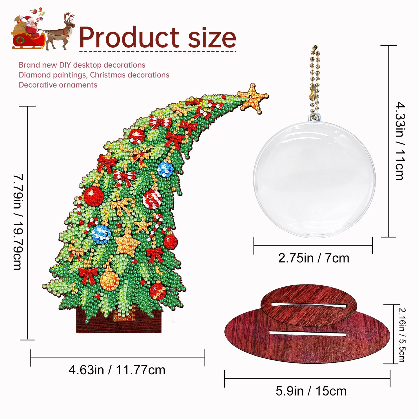 Christmas Tree DIY 2D Flat Wooden Desktop Diamond Art Kit for Adults Beginner(I)