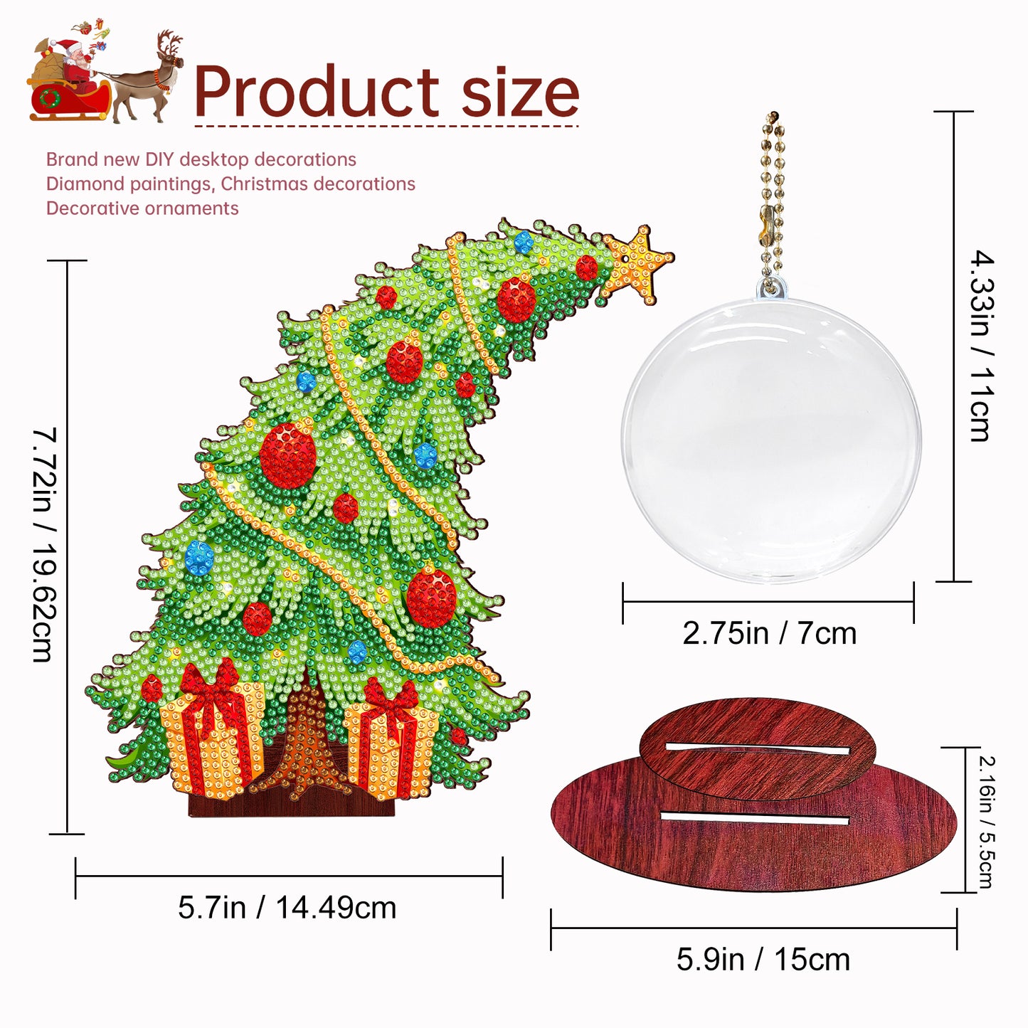 Christmas Tree DIY 2D Flat Wooden Desktop Diamond Art Kit for Adults Beginner(G)