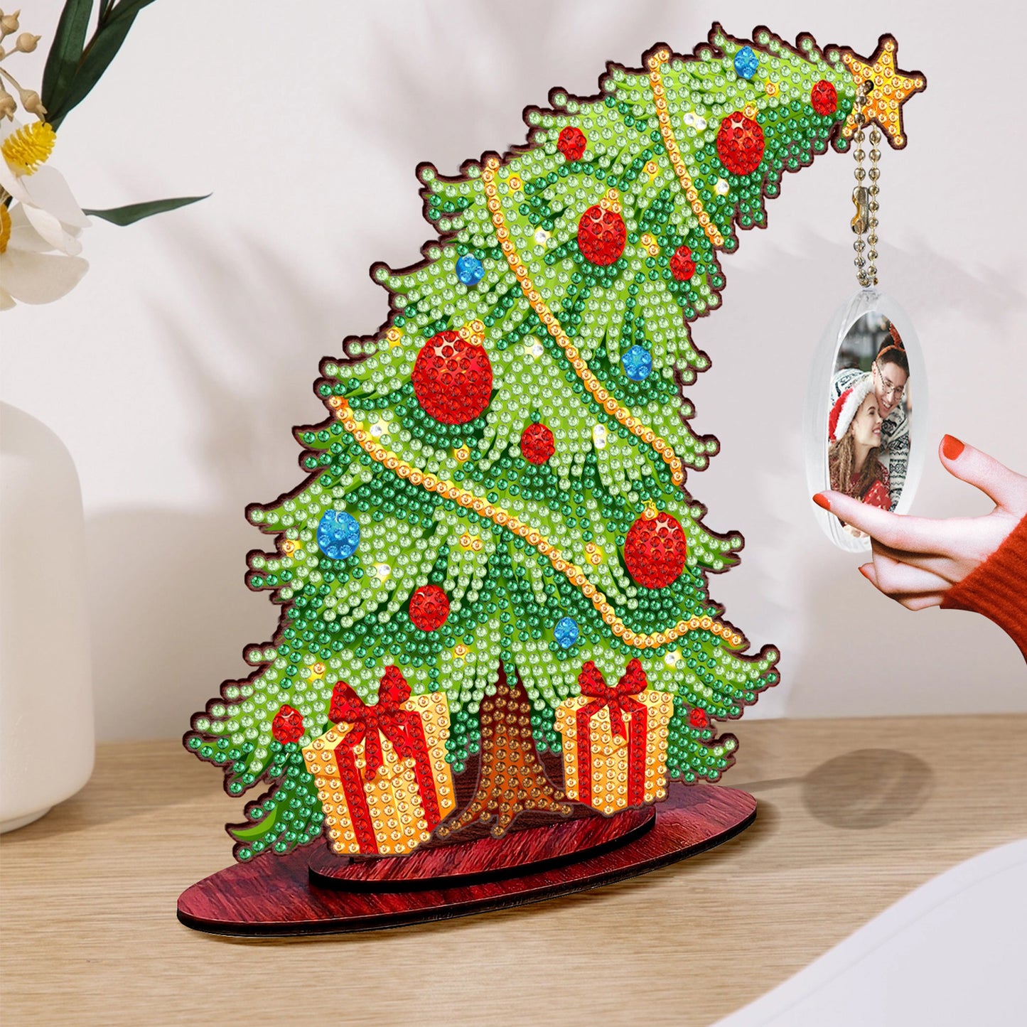 Christmas Tree DIY 2D Flat Wooden Desktop Diamond Art Kit for Adults Beginner(G)