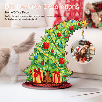 Christmas Tree DIY 2D Flat Wooden Desktop Diamond Art Kit for Adults Beginner(G)