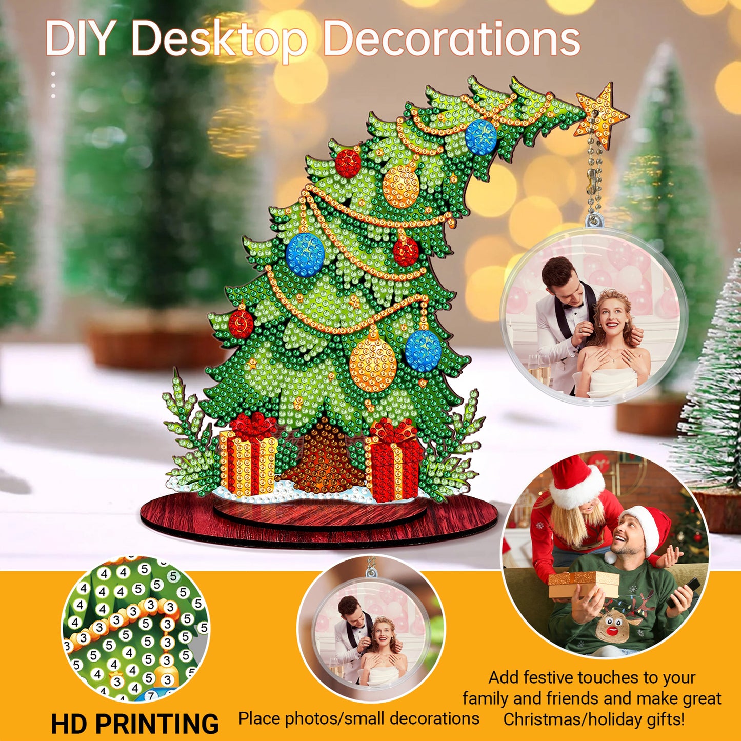 Christmas Tree DIY 2D Flat Wooden Desktop Diamond Art Kit for Adults Beginner(K)